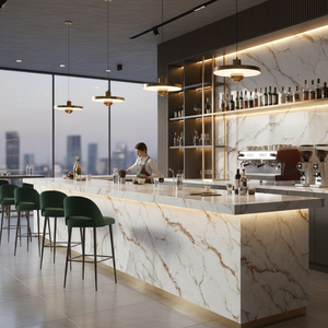 Nhà máy OEM hiện đại bằng đá cẩm thạch cái nhìn 3D in nhân tạo đá tấm vàng trắng tĩnh mạch thạch anh Bàn đầu bếp <span class=keywords><strong>Tops</strong></span> - Product Image 6