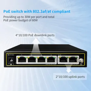 CVT OEM 4 port 10/100M PoE saklar dengan 2 10/100M port uplink mendukung IEEE802.3af/at PoE cek otomatis saklar poe tidak terkelola