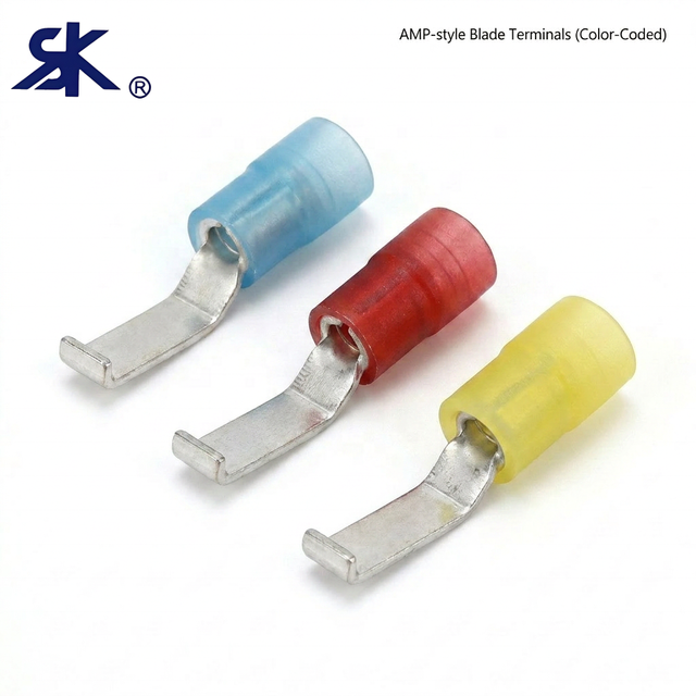 Nylon Insulated Lipped Blade Terminals High Conductivity Electrolytic Copper Core Premium Matte Tin Plating Crimp Connector