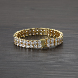 Pulsera de tenis de doble fila de 10 mm, pulsera de cobre con circonita de doble fila estilo hip hop, collar de moda Tanjing Lijing - Product Image 2
