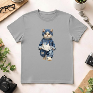 Unisex 210GSM 100% Cotton <b>T</b>-Shirt Casual Breathable Durable DTF Printed <b>Cat</b> Design Men's Tee Shirt - Product Image 1