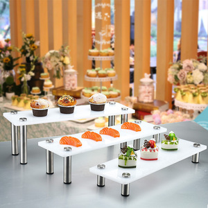 White Acrylic Cupcake Dessert 3-Tier Rectangular Display Riser Cake Stand Decor