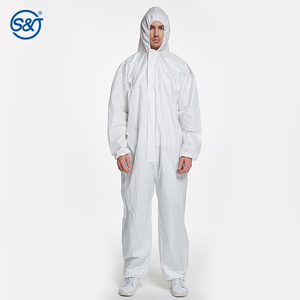 SJ combinaison jetable bon marché non tissé microporeux <span class=keywords><strong>PP</strong></span> + <span class=keywords><strong>PE</strong></span> Film combinaison Type5/6 combinaison - Product Image 4