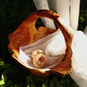 Cesta de frutas tallada en raíz de madera maciza, color natural, pulida a mano, tallado en madera entera para almacenamiento de frutas y verduras - Product Image 1