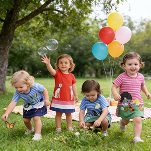 Vestiti per Bambina con Stampa Cartoon, Collo Tondo, Abbigliamento Estivo Casual, Linea A, Cotone, Manica Corta, per Bambine 1-2 Anni - Product Image 1