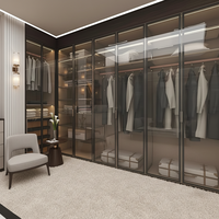 Dressing moderne en bois massif de luxe avec portes vitrées, design mural, conception personnalisée, devis rapide pour dressing