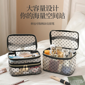 Mesh <b>Makeup</b> Bag Large Capacity Double Layer Travel Cosmetic Storage <b>Case</b> With Zipper Handle For Trip Use - Product Image 2