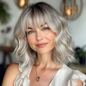 Perruque courte bob synthétique résistante à la chaleur, <span class=keywords><strong>dégradé</strong></span> brun à <span class=keywords><strong>blond</strong></span> 613, avec frange, dentelle transparente SM030 - Product Image 3