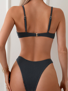 Nouvel ensemble bikini uni pour femme 2026, maillot de bain sexy deux pièces style européen et américain pour la plage - Product Image 4