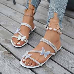New Women Butterfly Rhinestone <b>Slide</b> Sandals <b>Slip</b> On Flat Casual Summer Outdoor Beach Fashion Footwear - Product Image 1