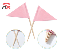 Drapeaux promotionnels en bambou jetables personnalisés avec logo, 2,5 x 3,5 cm, mini, couleur rose, pour cure-dents