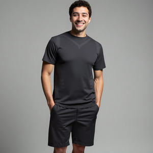 FLW 남성용 반소매 운동 티셔츠 빠른 건조 운동 티셔츠 스포티 스타일 솔리드 디자인 원사 염색 니트 원단 - Product Image 1