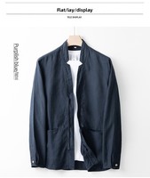 Blouson Bomber en Lin pour Homme 2026 – Style Décontracté Printemps/Automne, Coupe Ample, Col Montant, Respirant, Manches Longues, Fermeture Éclair, Simple et Polyvalent