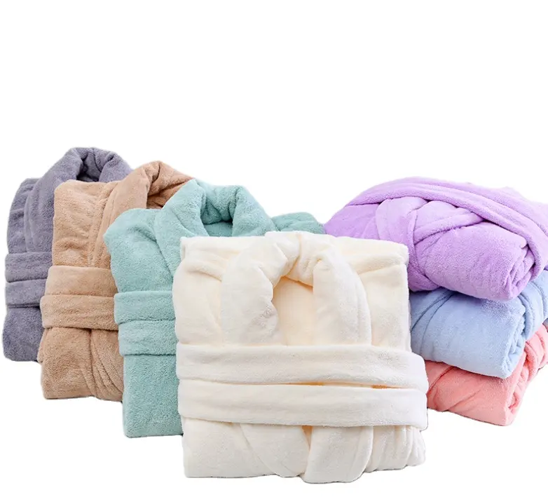 Оптовая продажа, сверхмягкий и теплый однотонный банный халат из кораллового флиса для пары, женский халат и белый халат
