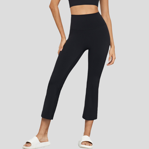 Pantalon évasé de yoga taille haute nu pantalon de yoga à jambe large confortable à séchage rapide tissu élastique doux à haute élasticité - Product Image 2