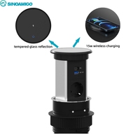 Prise de courant escamotable SINOAMIGO EU, chargeur sans fil de bureau 15W, prise multiple avec contrôle de l'alimentation