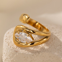Anneaux en acier inoxydable plaqués or 18 carats, lignes minimalistes modernes, double couche, géométrique creux, zircon, anneau ouvert