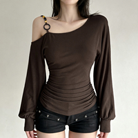 T-shirt vintage perlé pour femme, épaules dénudées, manches volantées, coupe ample, grande taille, haut tricoté d'été, style décontracté streetwear