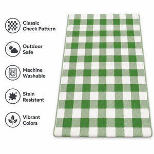 Green White <strong>Check</strong> Outdoor <strong>Rug</strong> Stain Resistant Casual Garden Table Cover - Product Image 4