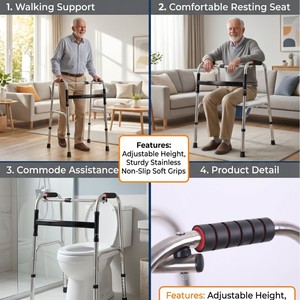 Hengshunhe <b>Walker</b> Stainless Steel Four-Legged Mobility Aid For <b>Elderly</b> And Disabled With Non-Slip Feet And Ergonomic Handles - Product Image 3