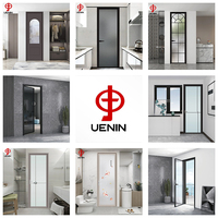 Puertas Batientes de Aluminio Sin Marco Serie 4012 con Vidrio Transparente, Impermeables e Insonorizadas para Dormitorios, Supermercados y Habitaciones Interiores