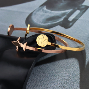 Moda minimalista joyería de acero inoxidable declaración <span class=keywords><strong>banda</strong></span> avión mapa signo brazalete viaje soñadores pulsera - Product Image 3