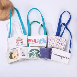 Wholesale Custom Canvas Boba Holder Take Away Coffee Bubble Tea Coffee Cup Sleeves Holder Fabric Cup Sleeve Holder