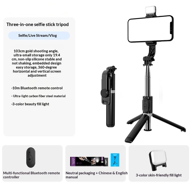 Portable Travel Selfie Stick Tripod Retractable, Anti-Shake, Handheld, -Enabled Phone Holder