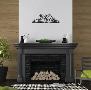 Colgante interior residencial personalizado para sala de estar, línea abstracta, arte de pared, montaña, decoración de metal