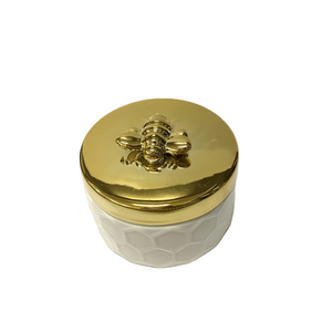 Boîte à bijoux ronde en céramique Art Déco avec motif abeille dorée, pot en porcelaine pour ranger les alliances de mariage - Product Image 2