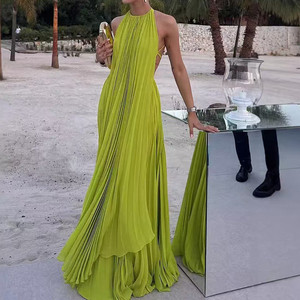 Vestido de playa halter sin espalda de moda, elegante, con hombros descubiertos, drapeado, maxi, casual, con abertura, estilo bohemio <span class=keywords><strong>para</strong></span> <span class=keywords><strong>mujer</strong></span> - Product Image 6