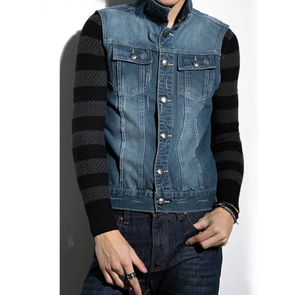 New style mens sleeveless tank top jeans vest washed denim waistcoat for men/mens blazer jacket