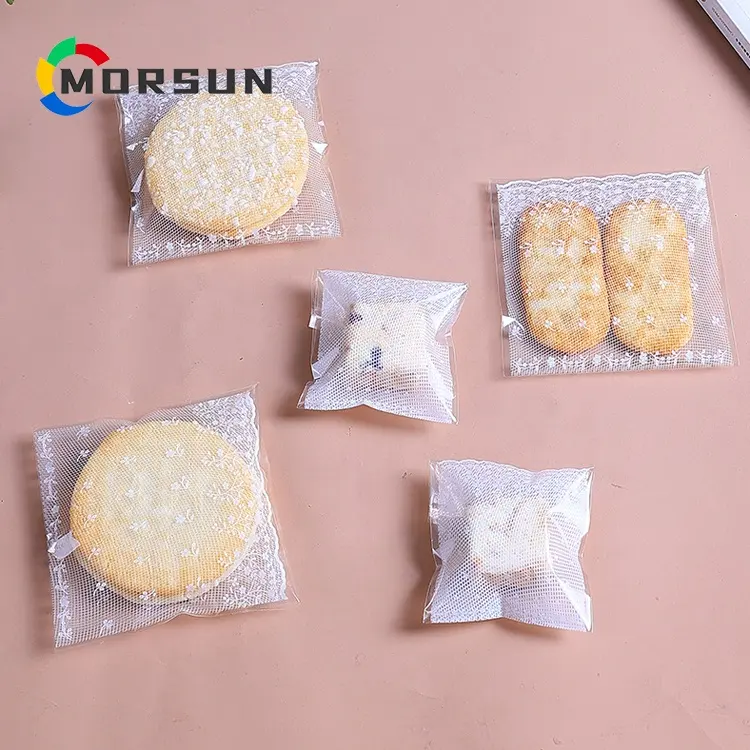 100 Zählungen selbst klebende Keks taschen Cellophan Treat Bags White Lace Candy Bags zum Schenken