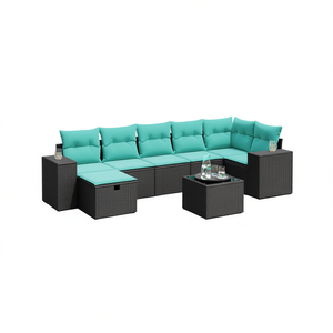 Set di Divani da Esterno in Polyrattan Nero Moderno con Cuscini, Arredamento per 8 Persone, Design Contemporaneo - Product Image 1