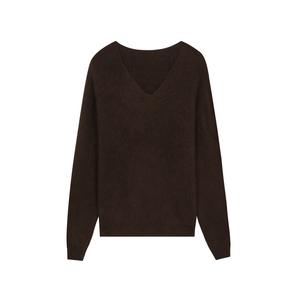 Women's Burgundy V-Neck Long Sleeve Wool <b>Viscose</b> Brushed Breathable Vintage Spring Pullover Knit Sweater Minimalist <b>Top</b> - Product Image 2