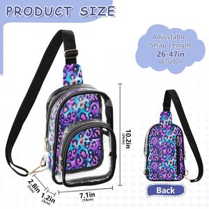 Bolso bandolera transparente con estampado de leopardo neón, mochila cruzada de color degradado, bolso de hombro ajustable transparente de poliéster de 18*26 cm - Product Image 2