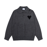 Pull en tricot 100 % coton à manches longues et col à deux boutons, unisexe, hiver, broderie personnalisée sur le devant, support OEM ODM, anti-boulochage