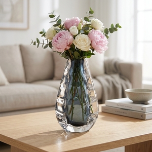 Jarrón de cristal contemporáneo, decoración artística escultural para mesa, diseño de vidrio azul para el hogar, regalo y decoración de mesa. - Product Image 3