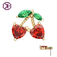 14Kt Or Jaune Sans Fil Cerise Coeur Feuille Top Labret Haute Polonais Piercing Bijoux Petit Cartilage Stud Langue Nez Accessoire