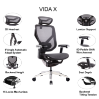 Chaise de bureau ergonomique haut de gamme en maille avec 15 positions d'inclinaison, accoudoirs à commande filaire 5D, siège coulissant, anti-bruit, certifiée BIFMA