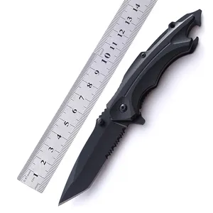 outdoor camping tools folding blade mini aluminum anodized black color pocket knife