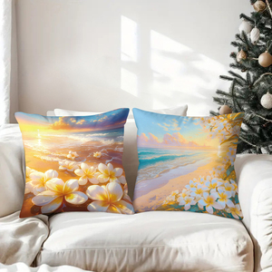 Bantal pantai yang nyaman dengan hiasan bunga frangipani menghiasi sofa pesta yang dihiasi kaus kaki Natal dan tanduk rusa. - Product Image 3