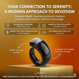 Anillo inteligente Equantu SQ976 para Zikr, contador, recordatorio de 5 tiempos de oración, 5 en 1, Bluetooth, Tasbeeh, color azul, venta al por mayor - Product Image 3