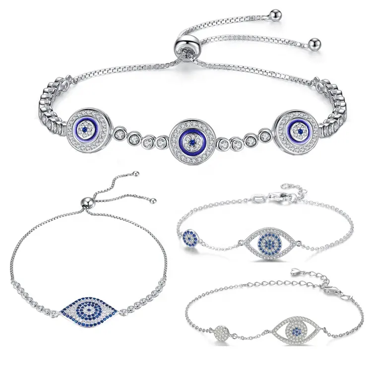 JM 925 Sterling Silver Bracelet New Design Blue Evil Eyes Wholesale 925 Sterling Silver Custom Charm Bracelet For Women