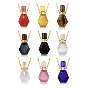 Natural Crystal Obsidian Pink Cat's Eye Opal Red Quartz Essential Oil Diffuser Bottle Pendant Perfume Bottles Necklace