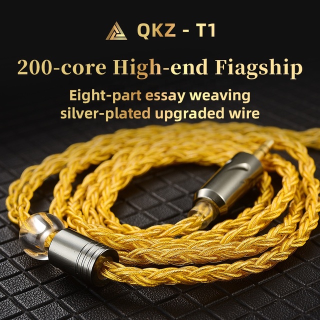 QKZ T1 Eight-Core Silver-Plated Oxygen-Free Copper Conductor Headphone Upgrade Cable 3.5mm/0.75mm 2-PIN for Digital Products