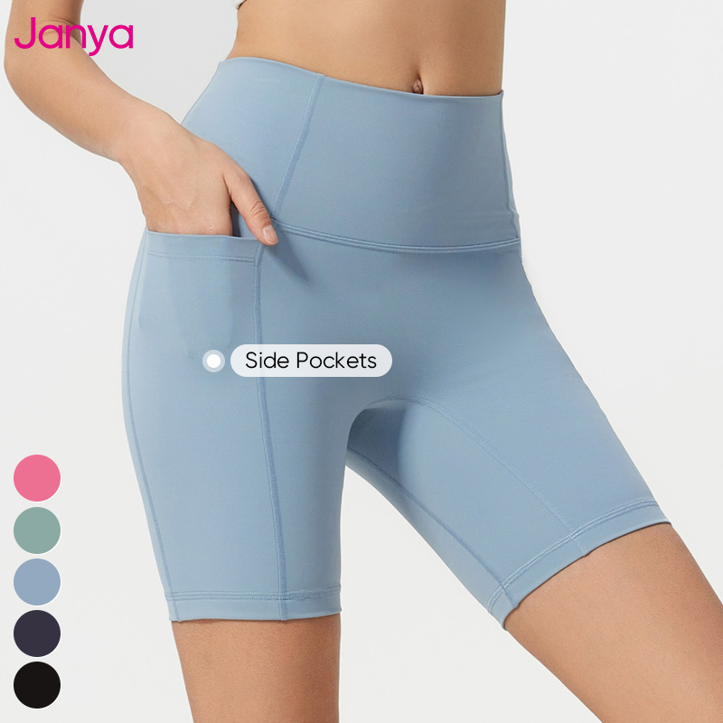 Janya New Women's Elastic High Waist Gym Shorts Quick Dry Breathable Fitness Yoga Shorts with Side Pockets for Adults
