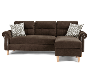 Ensemble de canapé modulable moderne en velours réversible avec pieds en bois et accoudoirs carrés, 2 coussins d'appoint couleur beige pour salon - Product Image 4