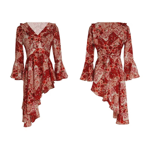 Женское асимметричное платье с рюшами и длинным рукавом - Product Image 6