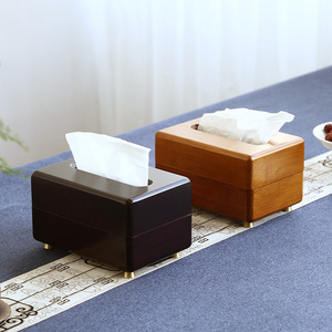 Bamboo Tissue <b>Box</b> Portable Tea Room Minimalist Zen Style Living Room Pull Out Tissues - Product Image 3